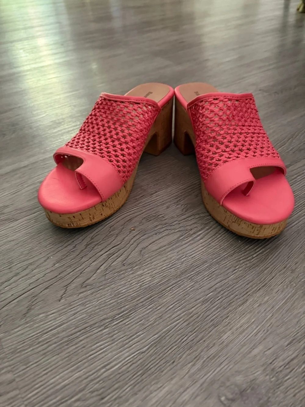 Baretraps  Maia Coral Woven Cork Heel Slide Sandals Sz 9.5 NWOT